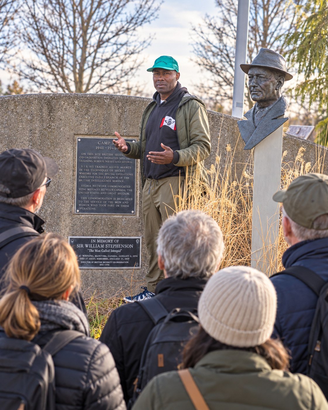 Rich Prince guiding visitors at the Camp X memorial