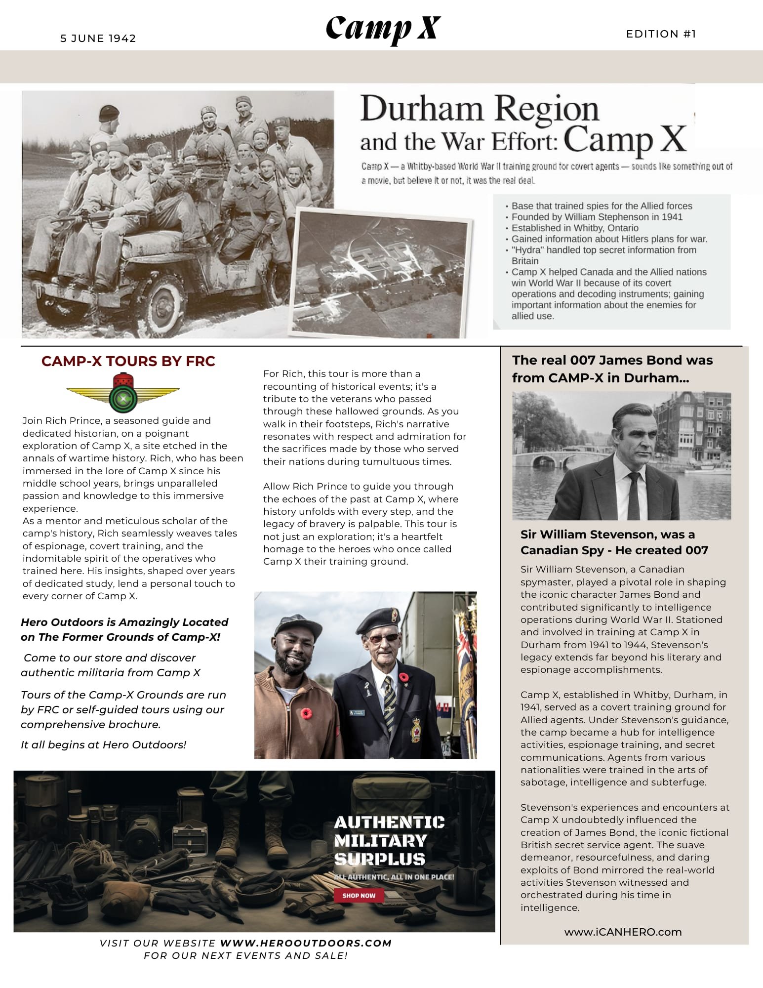 Camp X newsletter featuring Camp X Tours by FRC