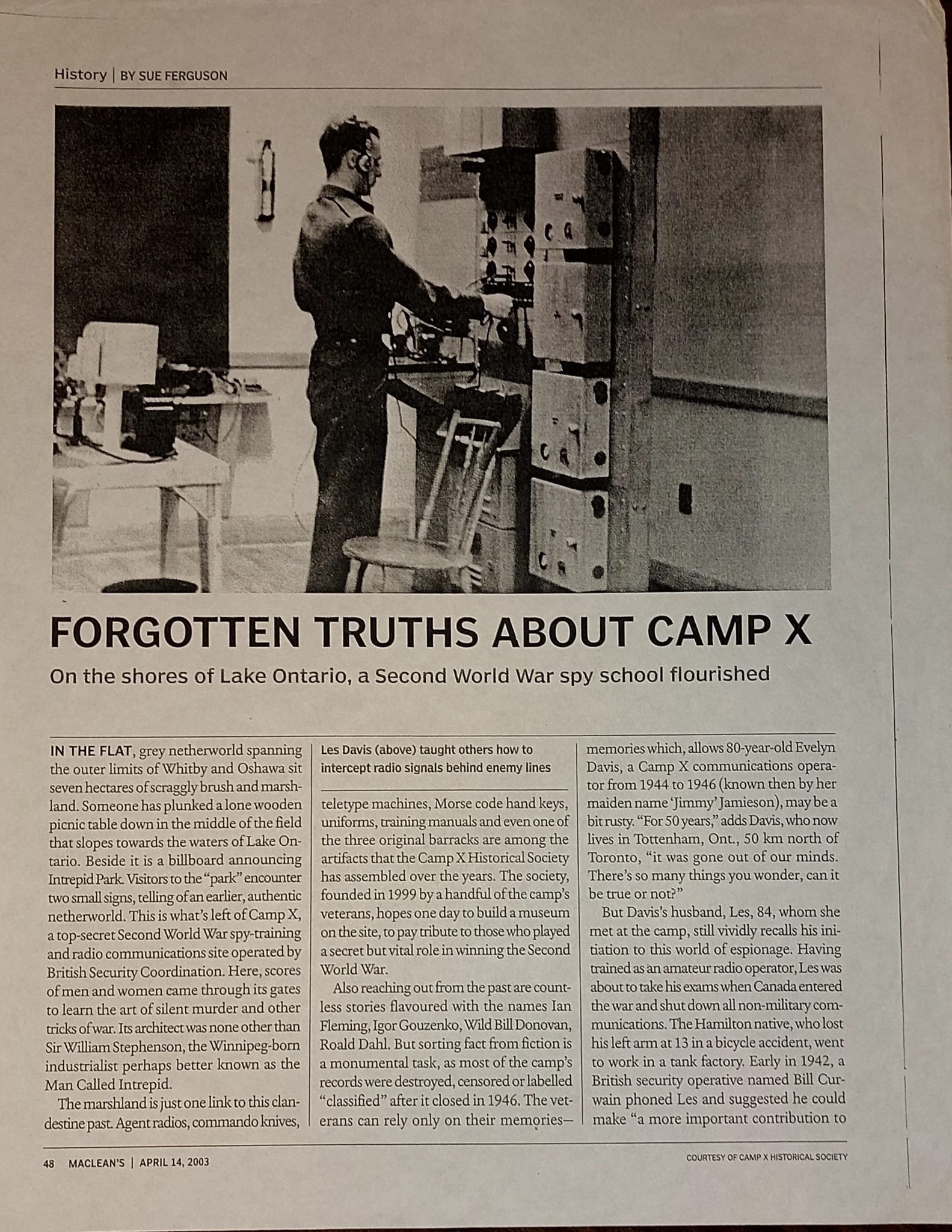 Maclean’s magazine article Forgotten Truths About Camp X