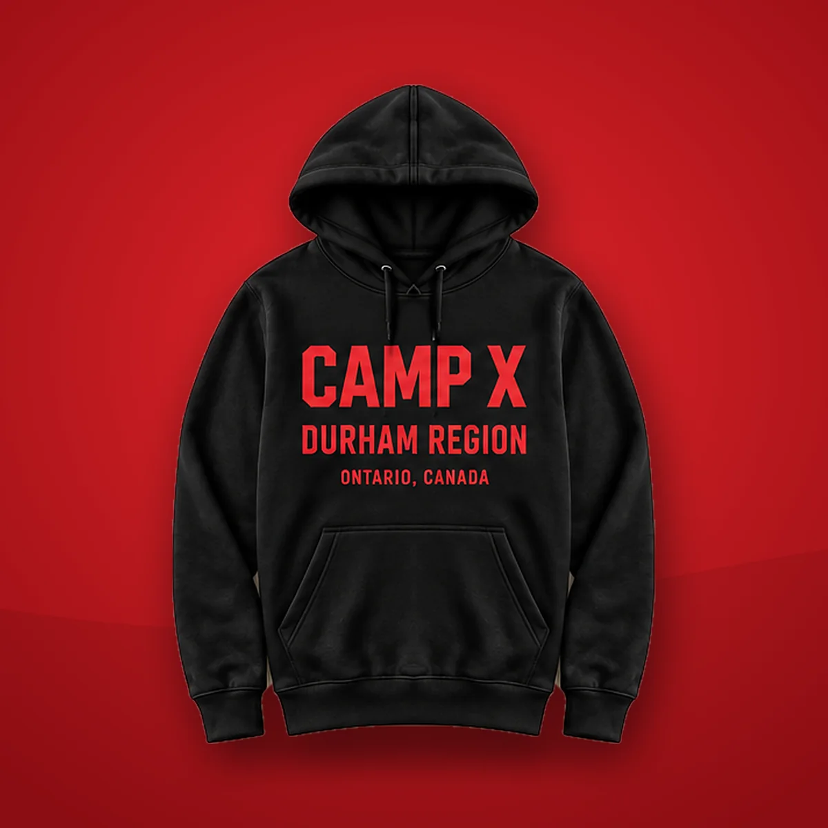 Camp X Durham Region red print hoodie